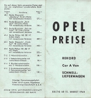 Opel Rekord Preisliste 8.1960