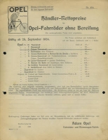 Opel Bicycle Seller-pricelist 9.1924