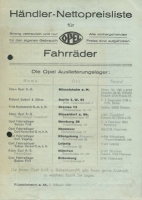 Opel Fahrräder Händler-Preisliste 2.1932