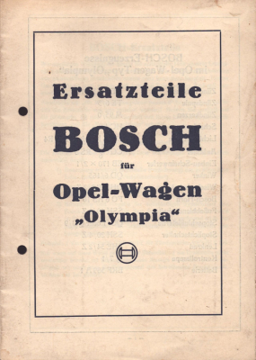Opel Bosch Ersatzteilliste für Opel Olympia 9.1935