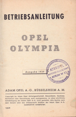 Preview: Opel Olympia Bedienungsanleitung 8.1939