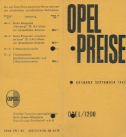 Opel 1200 Preisliste 9.1961