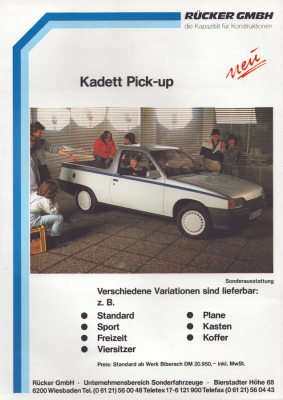 Opel Kadett E Rücker Pick-up Prospekt ca. 1990