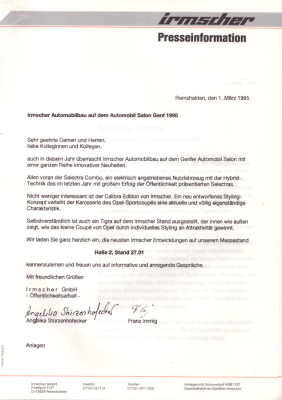 Opel Irmscher Presseinformation 3.1995