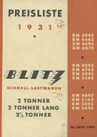 Opel Blitz 2-2,5 to Preisliste 1931