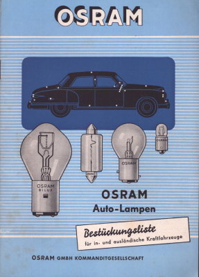 Osram Auto-Lampen Bestückungsliste 1955