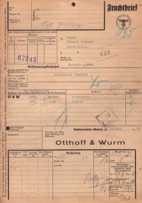 Otthoff & Wurm GmbH Volmarstein / Ruhr Frachtbrief 1939