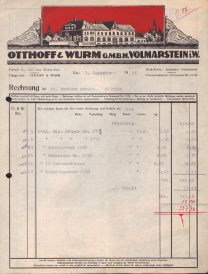 Otthoff & Wurm GmbH Volmarstein / Ruhr Rechnung 1933 / 1936