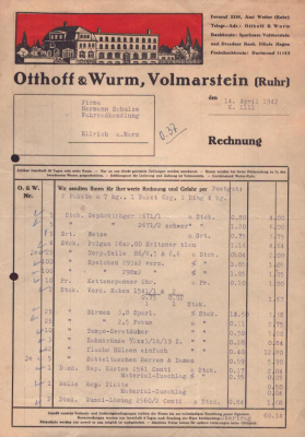 Otthoff & Wurm GmbH Volmarstein / Ruhr Rechnung 1942