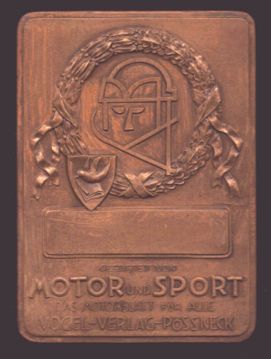 Plakette Motor & Sport Pößneck, Vogel Verlag 1920er Jahre