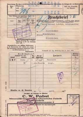 C. W. Pabst Halle / Saale Frachtbrief 1938