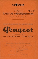 Peugeot Schweizer Preisliste 10.1937