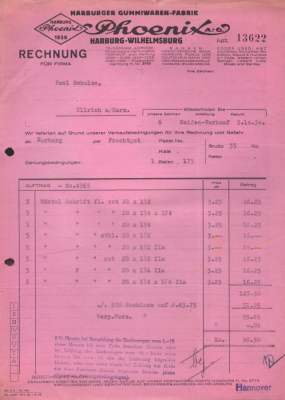 Harburger Gummiwaren-Fabrik Phoenix Rechnung 1928 / 1932