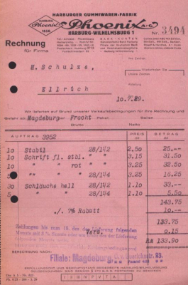 Harburger Gummiwaren-Fabrik Phoenix Rechnung 1929 / 1930