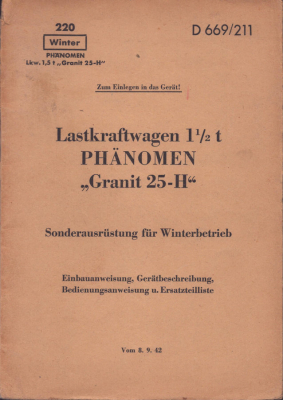 Phänomen Granit 25-H Sonderausrüstung für Winterbetrieb D 669/211 9.1942