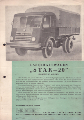 Polnischer Lkw Star 20 Prospekt 1953