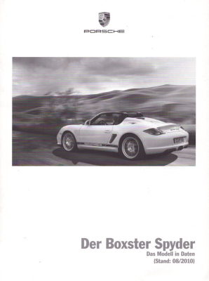 Porsche Boxster Spyder Typ 987 Daten-Prospekt 8.2010