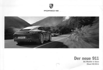 Porsche 911 Carrera Typ 991 Daten-Prospekt 9.2011