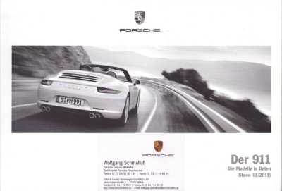 Porsche 911 Carrera Typ 991 Daten-Prospekt 11.2011