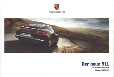Porsche 911 Carrera Typ 991 Daten-Prospekt 8.2012