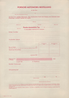 Posche 356 Formular Automobil-Bestellung 3.1952