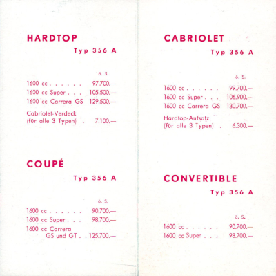 Preview: Porsche 356 A Preisliste 1.1959