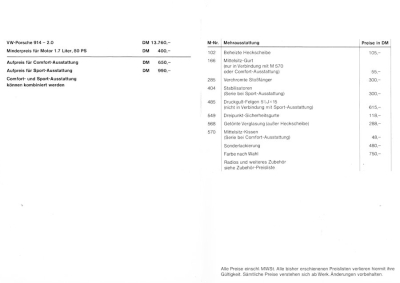 Preview: Porsche 914 Preisliste 8.1972