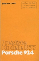 Porsche 924 Preisliste 2.1977