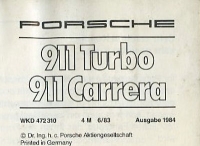 Preview: Porsche 911 Turbo / Carrera Bedienungsanleitung 1984