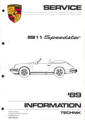 Porsche 911 Speedster Kundendienst Information Modell 1989 e