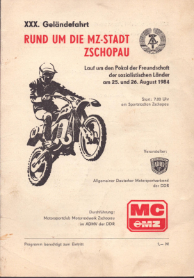 Programm 30. Int. Geländefahrt Rund um Zschopau 25./26.8.1984