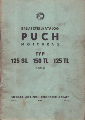 Puch Typ 125 SL 150 TL 125 TL Ersatzteilliste ca. 1953