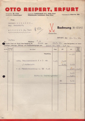 Otto Reipert Erfurt Rechnung 1941