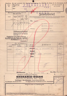Rhenania-Ossag Mineralöl-Werke Erfurt Frachtbrief 1938 / 1939