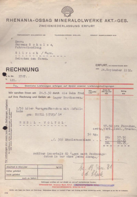 Rhenania-Ossag Mineralöl-Werke Erfurt Rechnung 1929 / 1934
