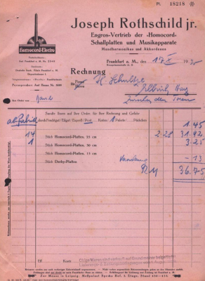 Joseph Rothschild jr. Frankfurt a. M. Rechnung 1930