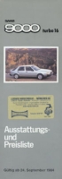 Saab 9000 Turbo 16 Preisliste 9.1984