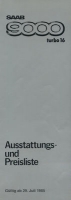 Saab 9000 Turbo 16 Preisliste 7.1985