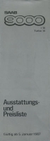 Saab 9000 i 16 / Turbo 16 Preisliste 1.1987