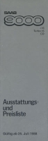 Saab 9000 CD / 9000 Turbo 16 / 9000i 16 Preisliste 7.1988