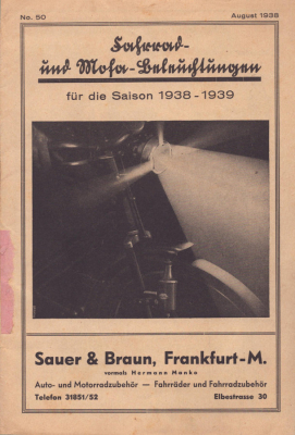 Sauer & Braun Fahrradbeleuchtung Prospekt 1938/39