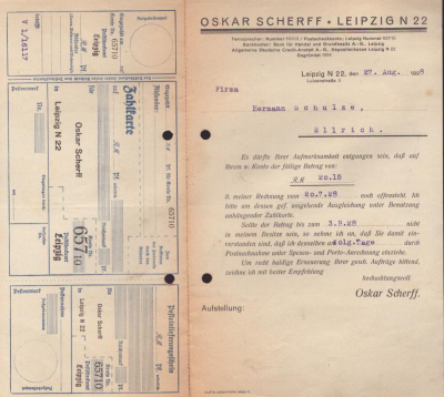 Oskar Scherff Leipzig Schreiben 1928