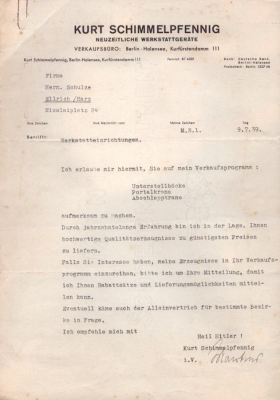 Kurt Schimmelpfennig Berlin Schreiben 1939