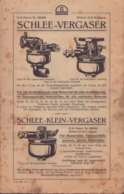 Schlee Vergaser 1920er Jahre
