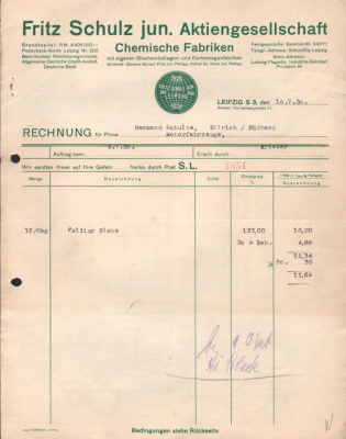 Fritz Schulz jun. AG Leipzig Rechnung 1930
