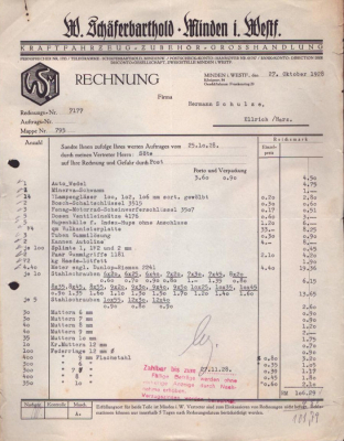 W. Schäferbarthold Minden Rechnung 1928 / 1930