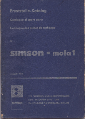 Simson Mofa 1 Ersatzteilliste 1976