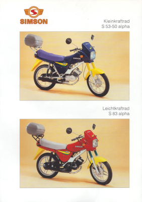 Simson Kleinkraftrad S 53 / Leichtkraftrad S 83 Alpha Prospekt 1990er Jahre
