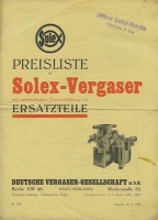 Solex Vergaser Ersatzteilliste Preisliste 10.1933