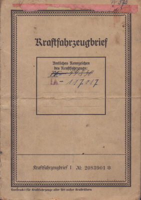 Standard 196 ccm Lastwagen Original Fahrzeugbrief 1937